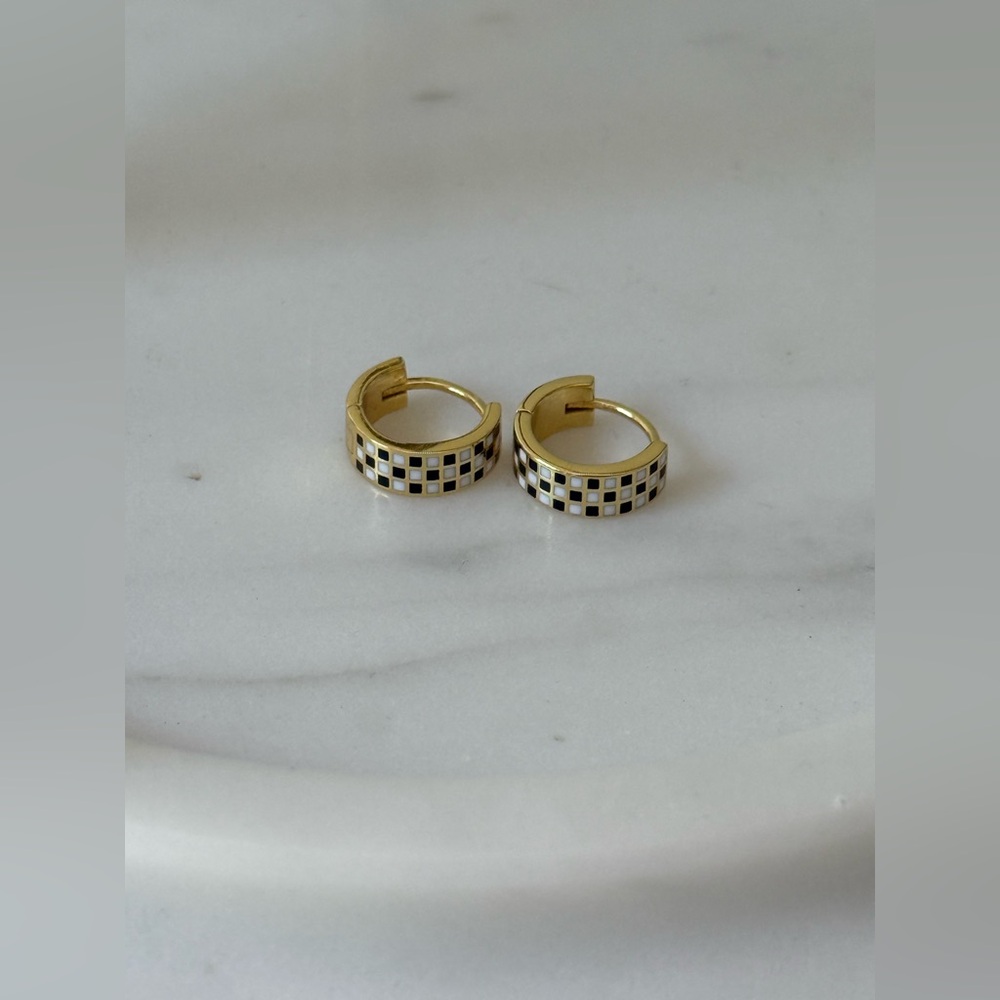 Gorjana Gold and Black Checkered Earrings